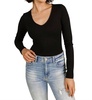 bodysuit long sleeve v-neck top in black