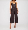 faux leather cropped jumpsuit in brown