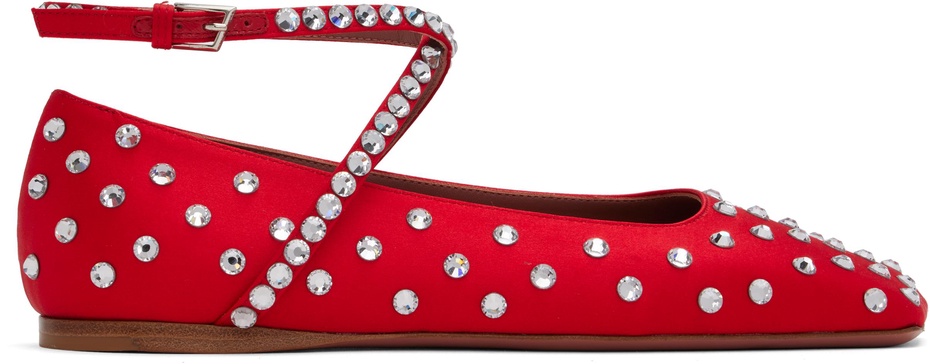 Red Ane Crystal Lace Up Ballerina Flats