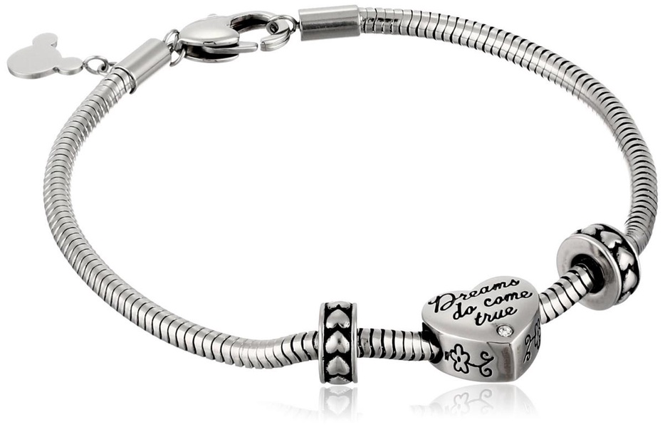 Stainless Steel Heart Bead Charm 2 Stoppers Small and Medium Starter Bracelet, 7.5