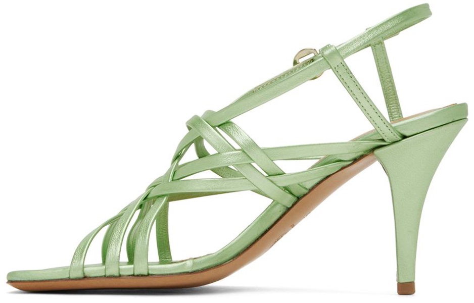 Green Leather Heeled Sandals