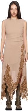 Taupe Lace Trim Midi Dress