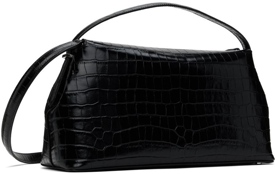 Black T-Lock Top Handle Croco Bag