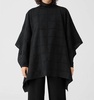 wool gauze grid poncho in black