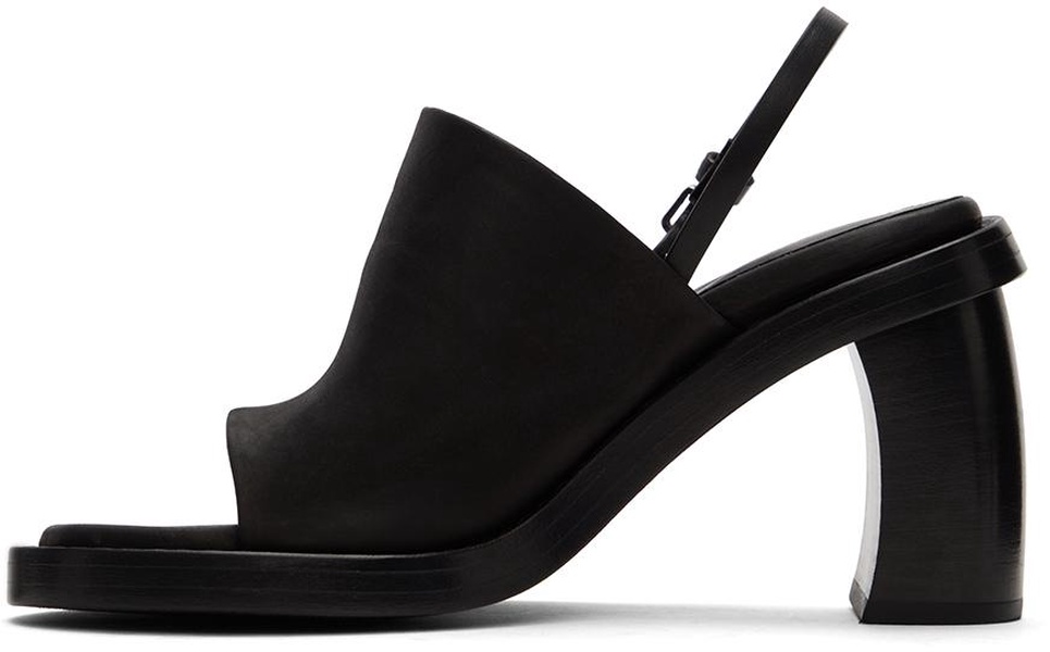 Black Calfskin Heeled Sandals