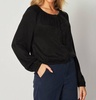 shirred button front blouse in black