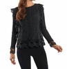 lace ruffle long sleeve top in black