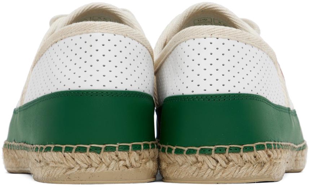 White & Green Perforated Leather Classic Espadrilles