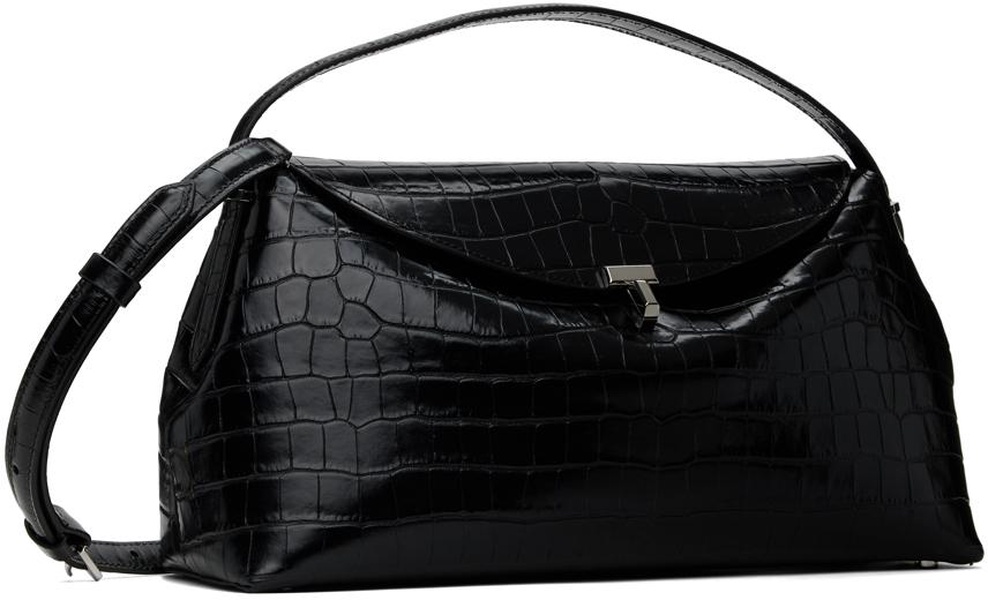 Black T-Lock Top Handle Croco Bag