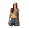 Women's Sheer Crop Top With Long Sleeve And Raw Hem