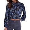 floral tie back smocked top in blue/black