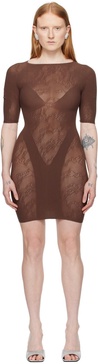 Brown Jacquard Minidress