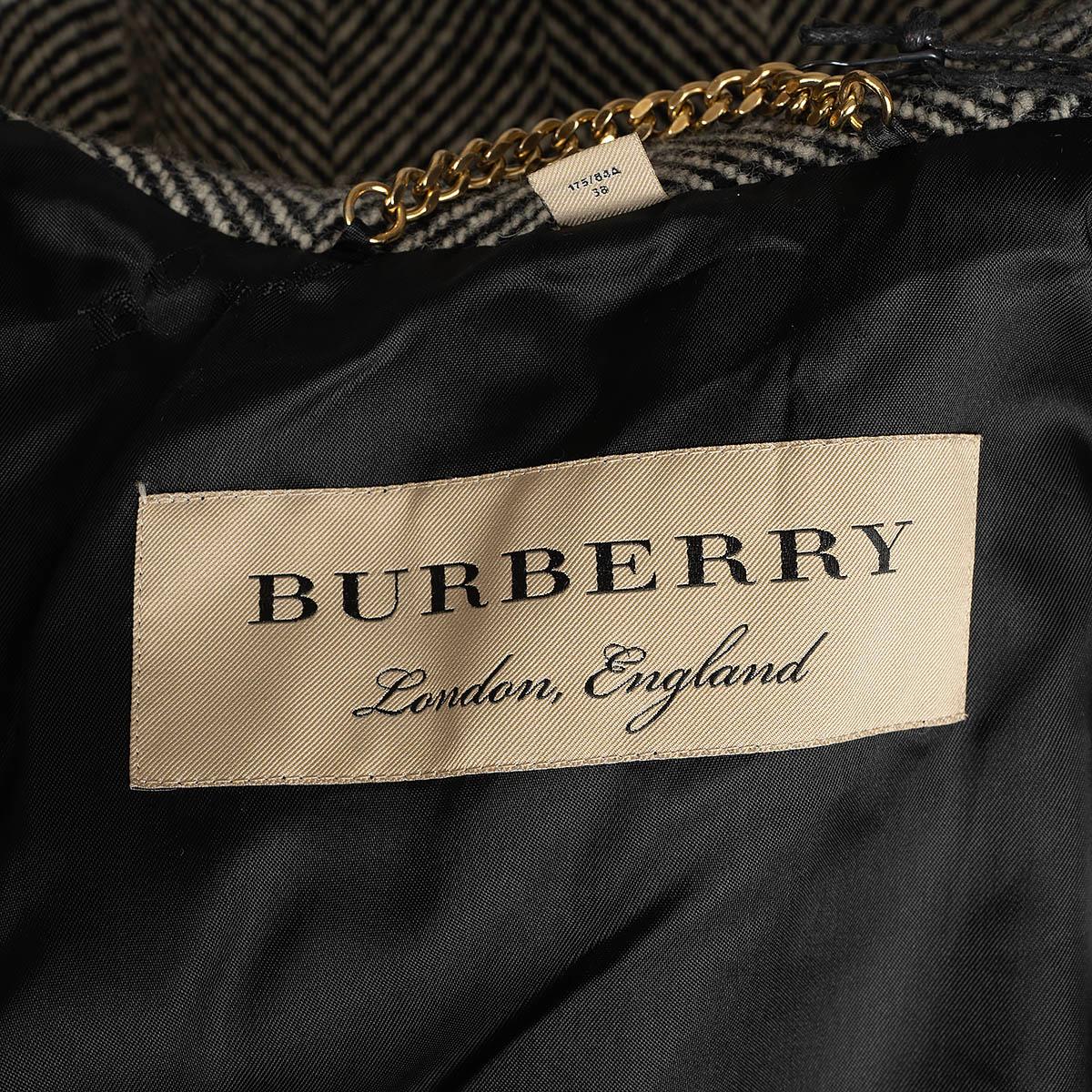 BURBERRY black & white wool DONEGAL HERRINGBONE TWEED Coat Jacket 8 S