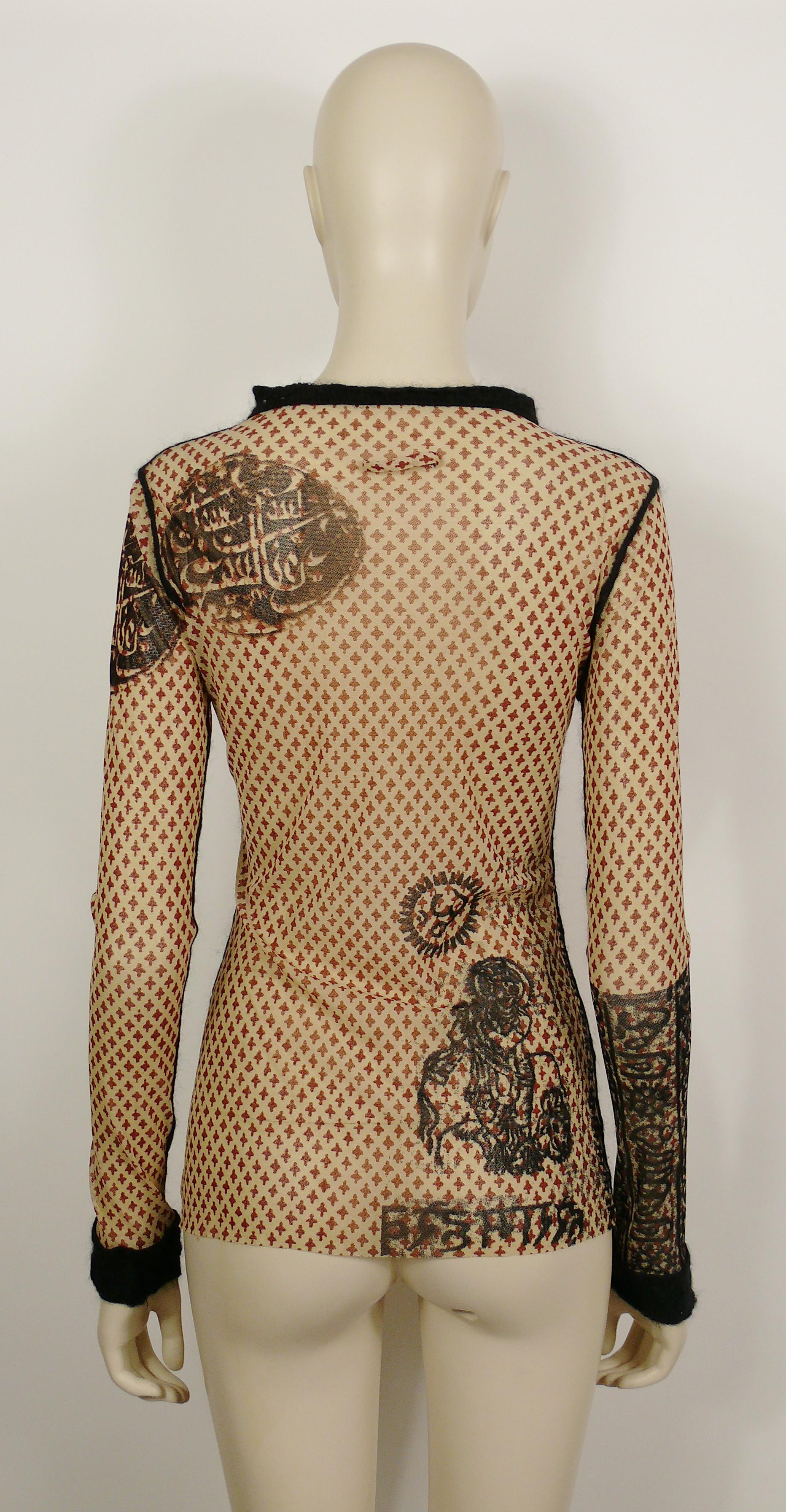 Jean Paul Gaultier Vintage Oriental Tattoo Sheer Mesh Top