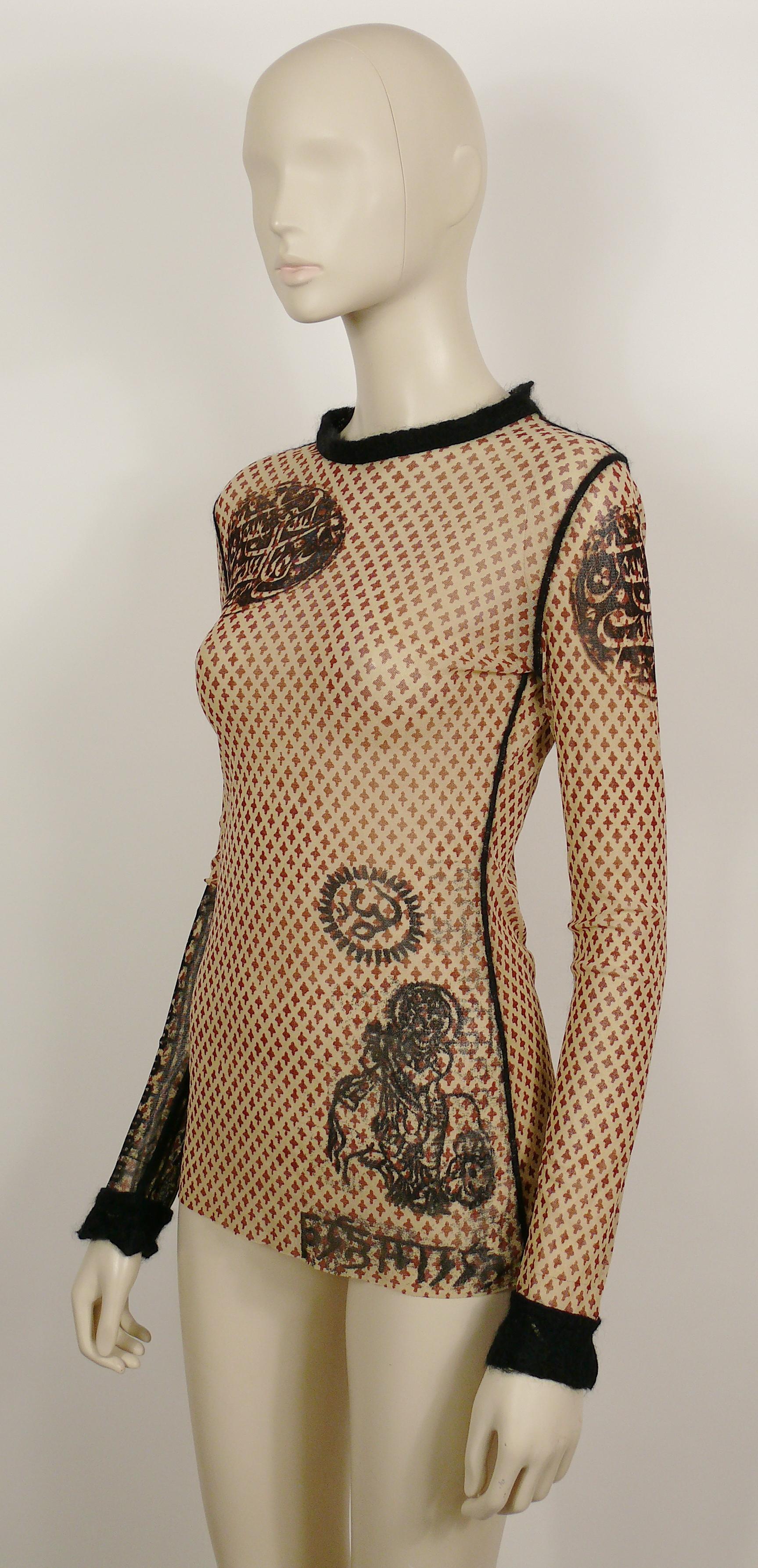 Jean Paul Gaultier Vintage Oriental Tattoo Sheer Mesh Top