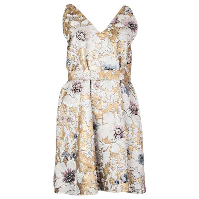 FENDI white & gold BROCADE GODET BELTED Sleeveless Dress 42