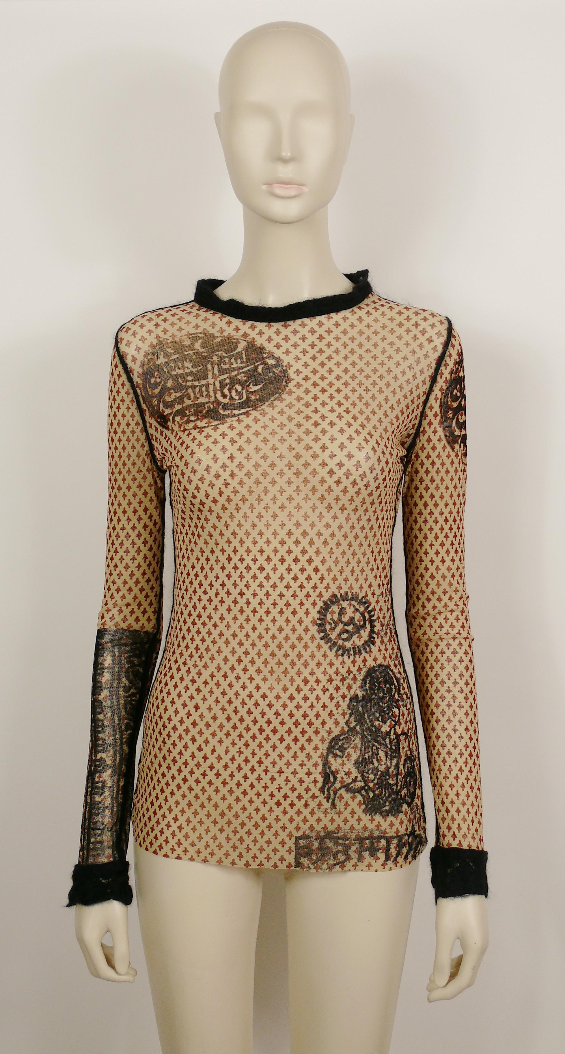 Jean Paul Gaultier Vintage Oriental Tattoo Sheer Mesh Top