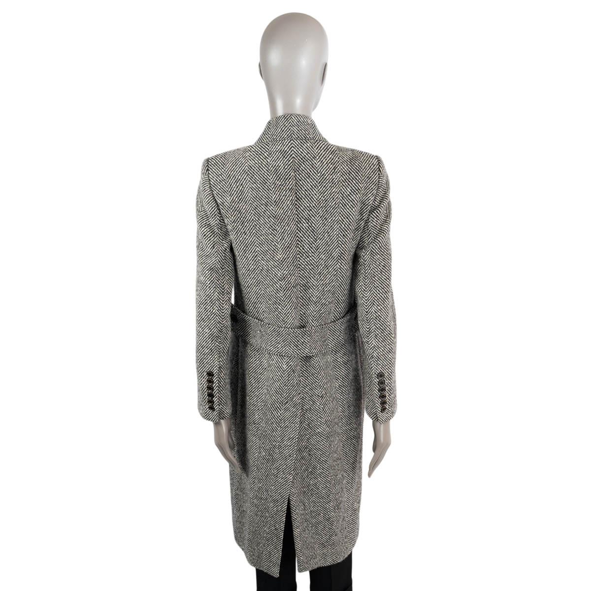 BURBERRY black & white wool DONEGAL HERRINGBONE TWEED Coat Jacket 8 S