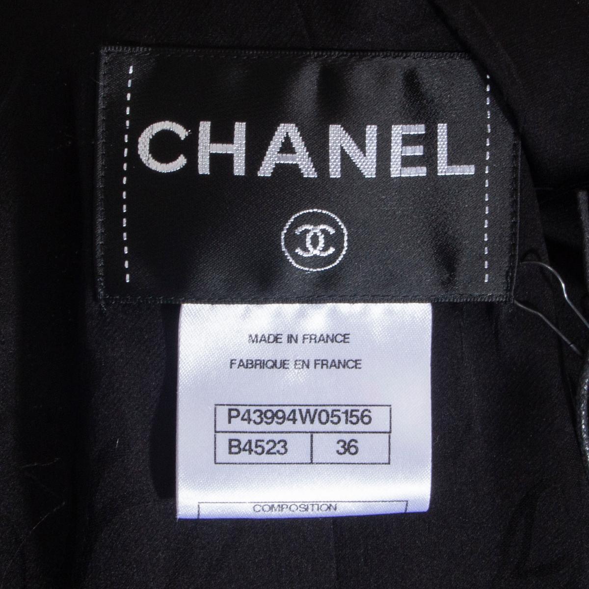 CHANEL black cotton SATIN LAPEL CROPPED Tweed Blazer Jacket 36 XS