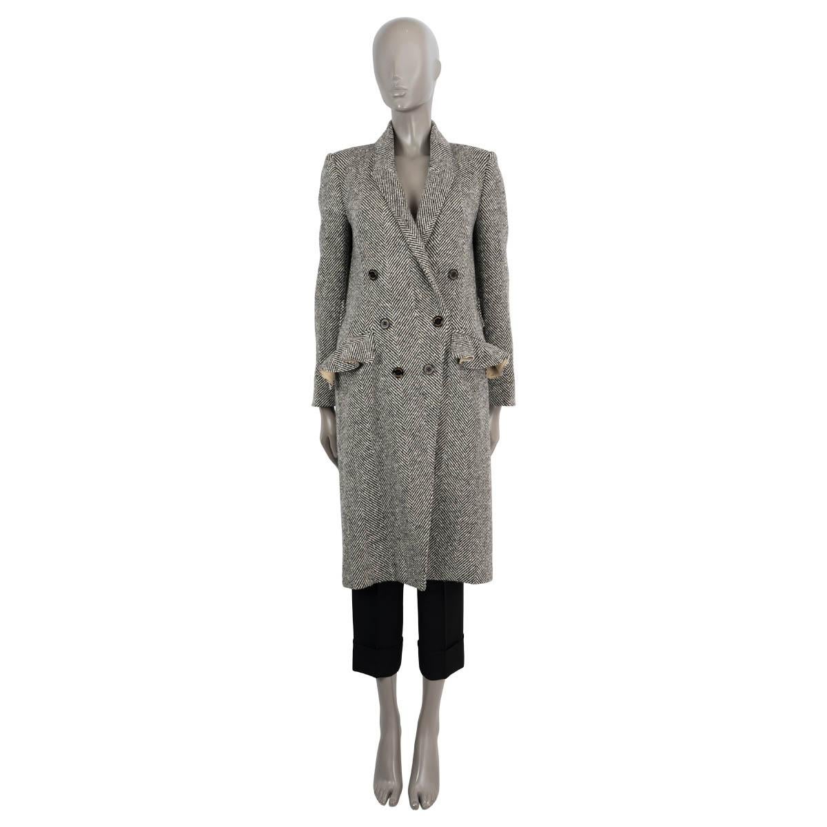 BURBERRY black & white wool DONEGAL HERRINGBONE TWEED Coat Jacket 8 S