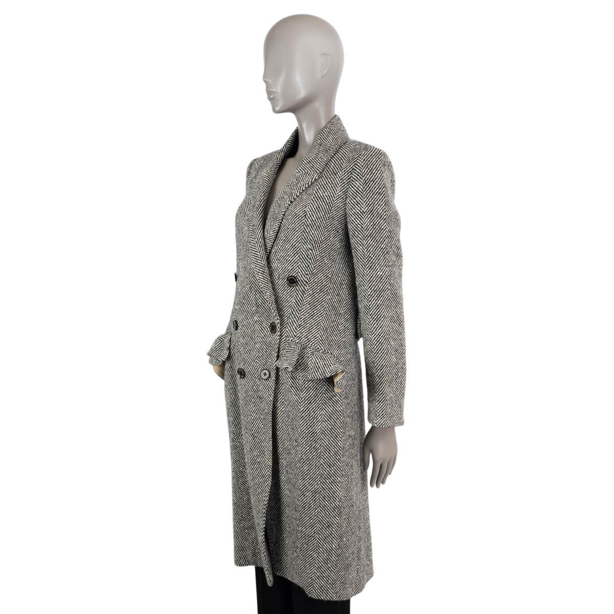 BURBERRY black & white wool DONEGAL HERRINGBONE TWEED Coat Jacket 8 S