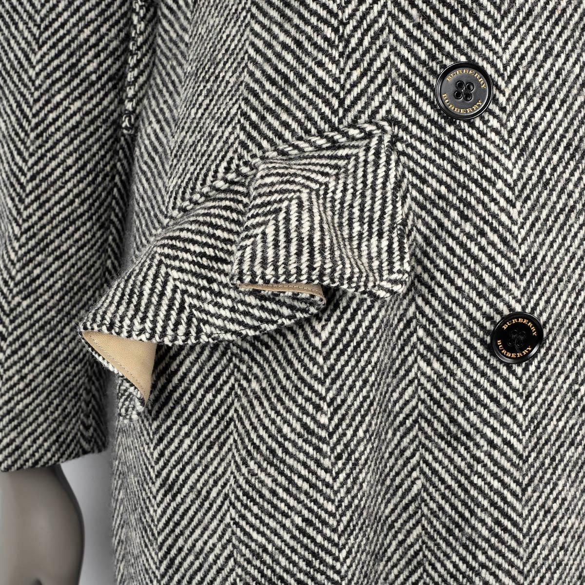 BURBERRY black & white wool DONEGAL HERRINGBONE TWEED Coat Jacket 8 S