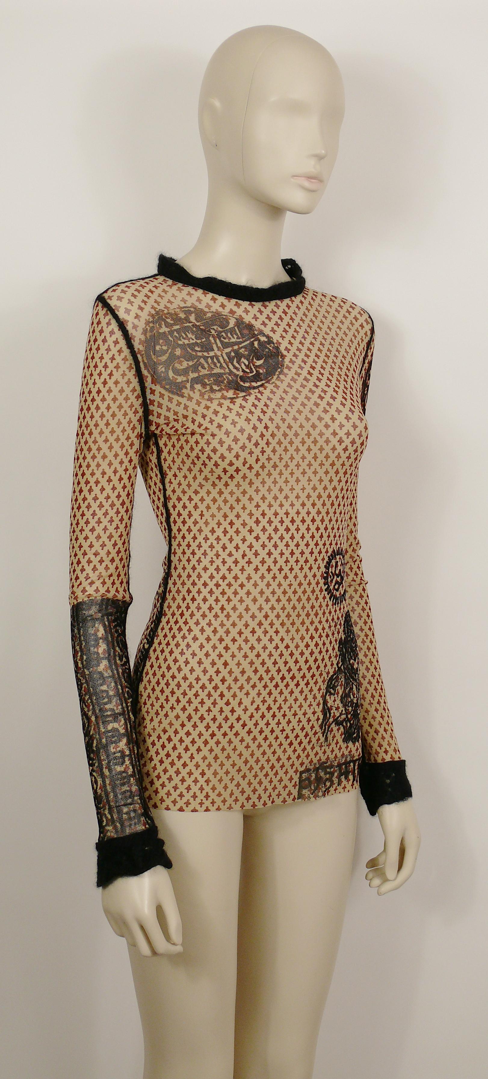 Jean Paul Gaultier Vintage Oriental Tattoo Sheer Mesh Top