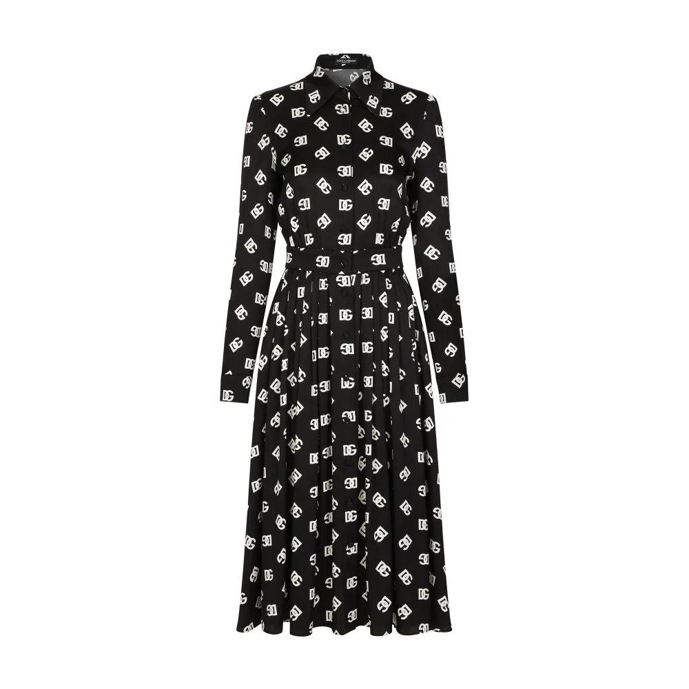 Charmeuse calf-length dress with all-over DG print