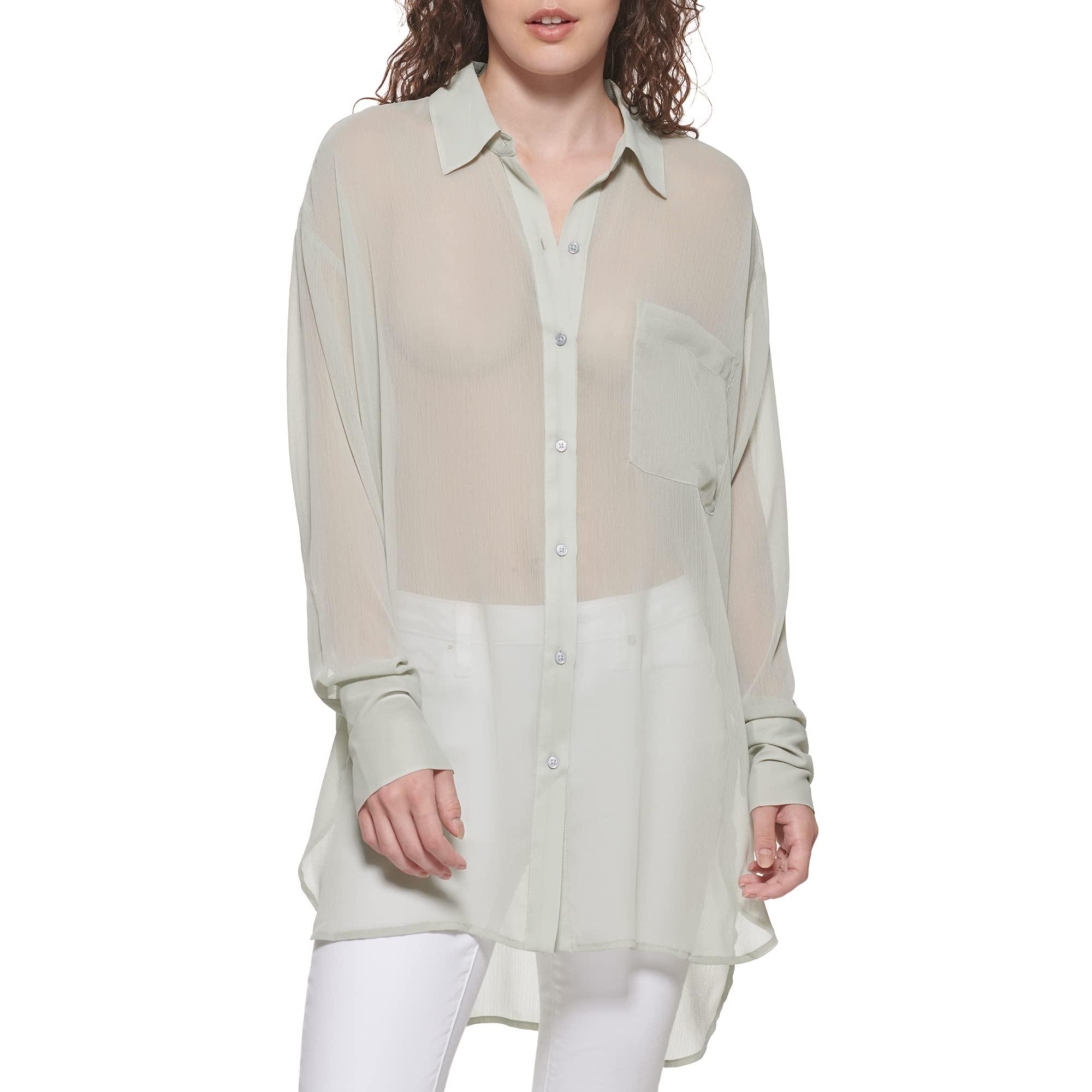 DKNY Women's Button-Down Sheer Staple Sportswear Top