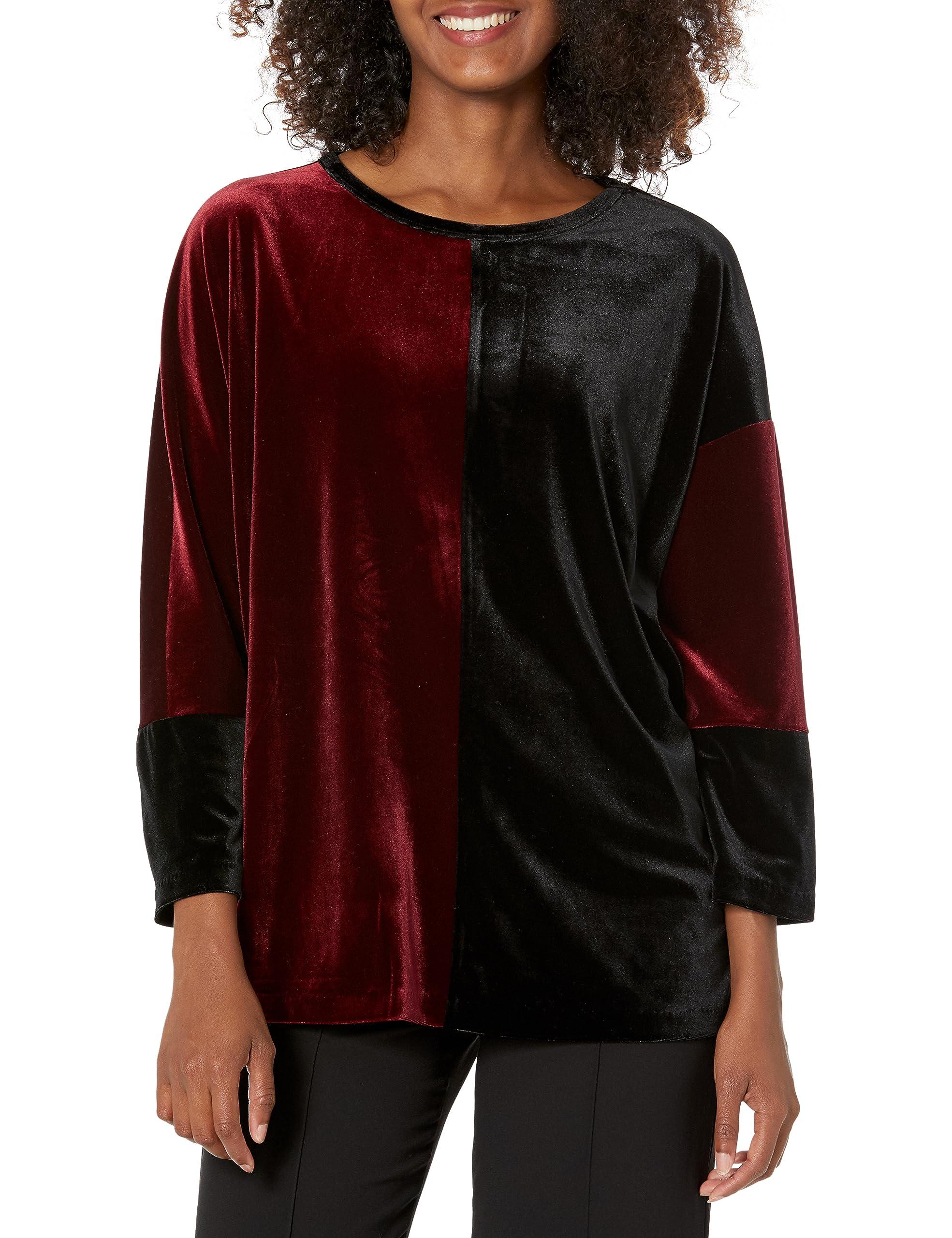 Jones New York Women's Stretch Velour 3q Dolman Colorblock Tuni