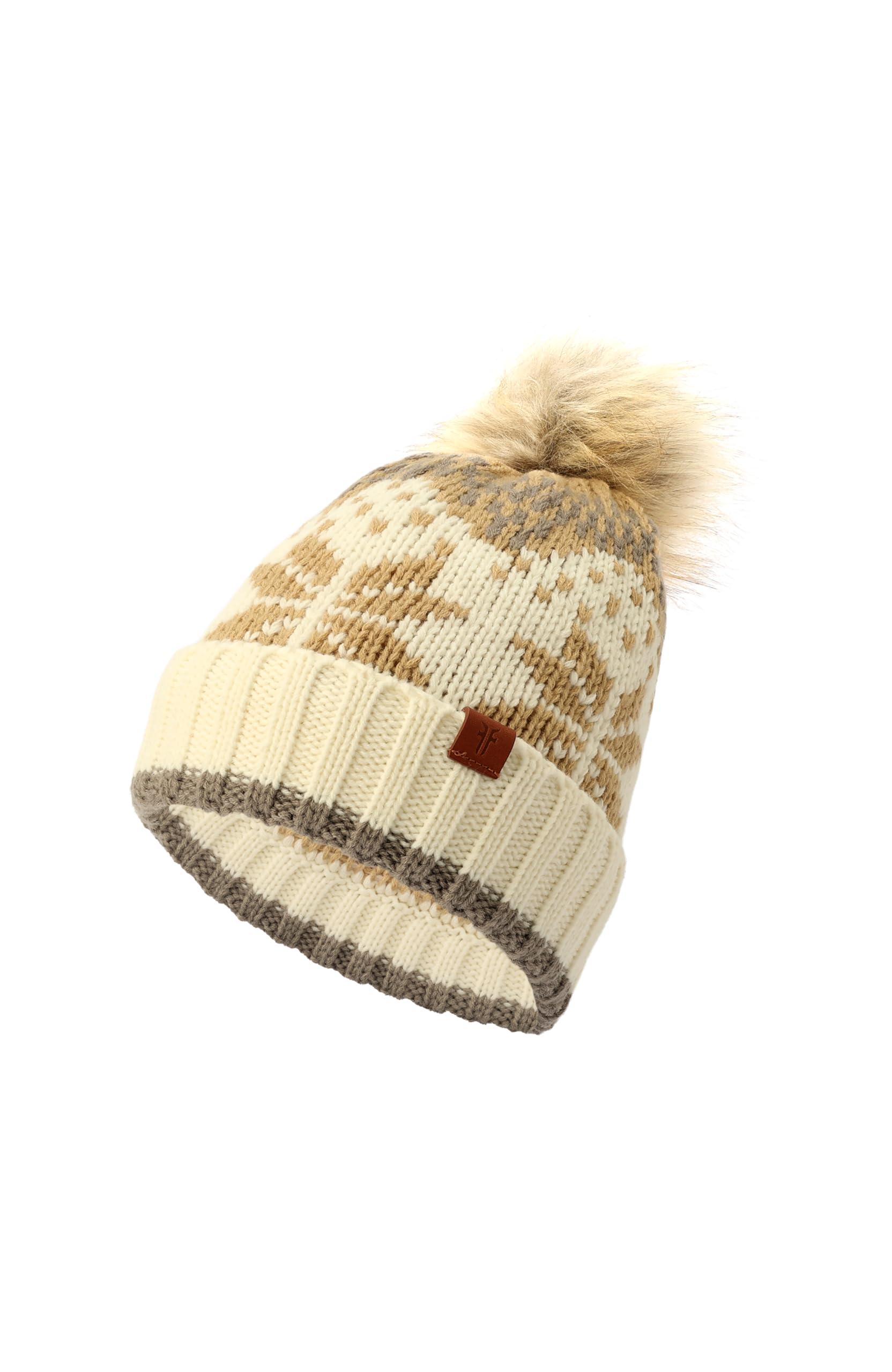 Frye Women's Fair Isle Beanie W/Cuff & Faux Fur Pom