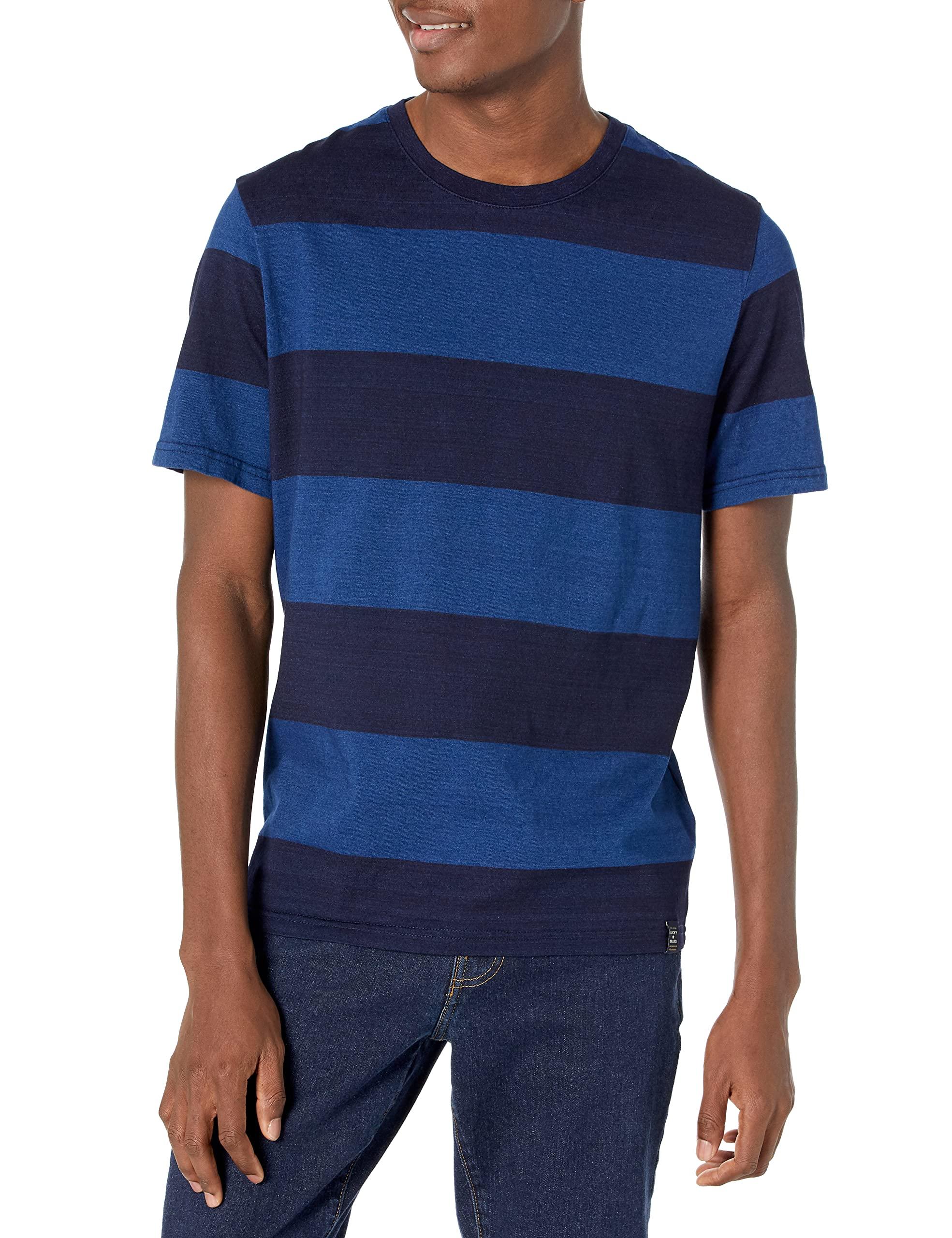 Lucky Brand Men's Long Sleeve Indigo Block Stripe Crew Tee