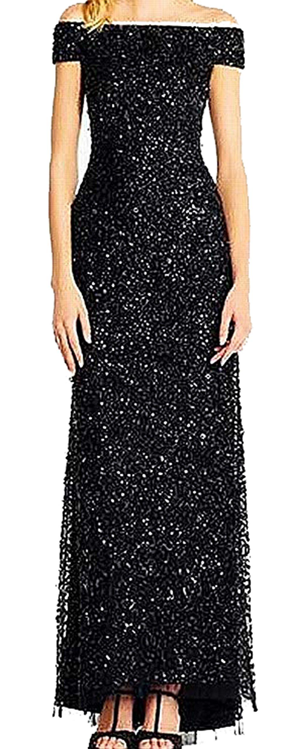 Adrianna Papell Women's Off The Shoulder Sequin Beaded Gown