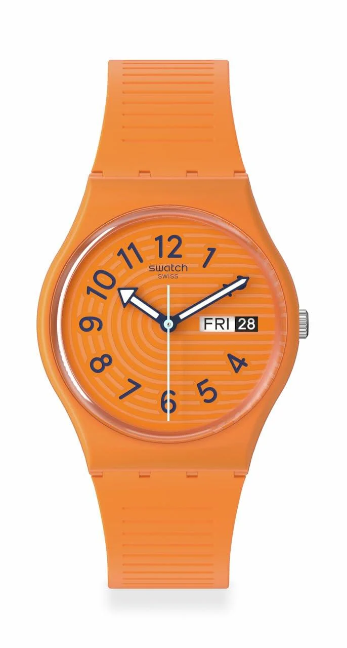 Swatch Unisex Casual Orange Watch Stainless Steel Quartz Trendy Lines in Sienna