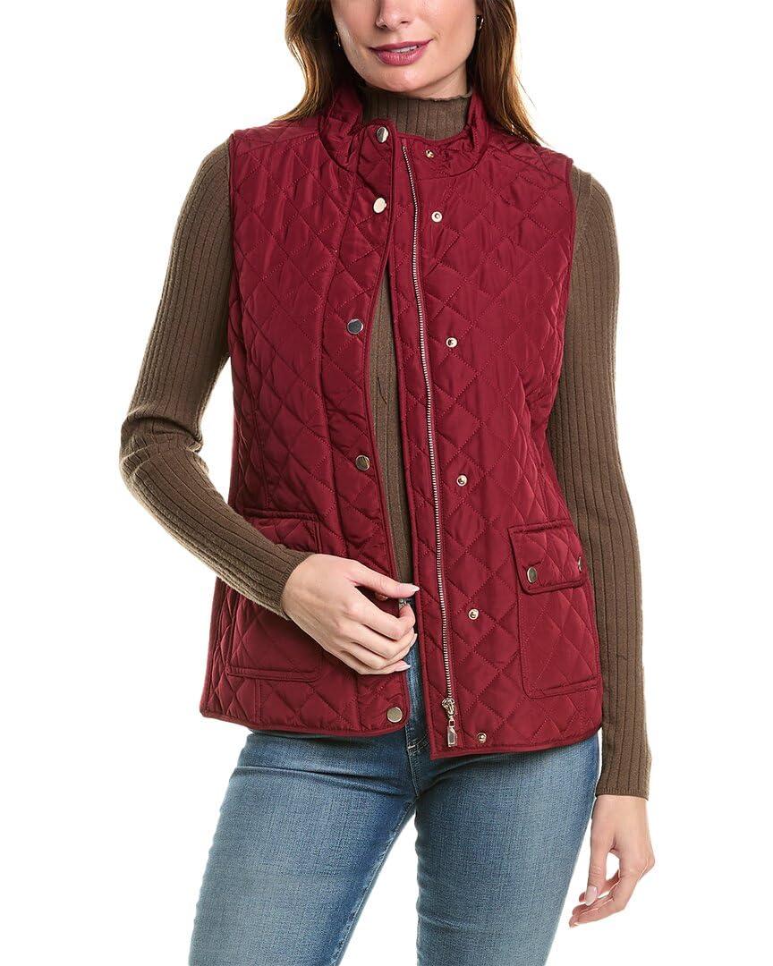 Jones New York Womens Quilted Patch Pocket Vest W/Snaps & Zipp