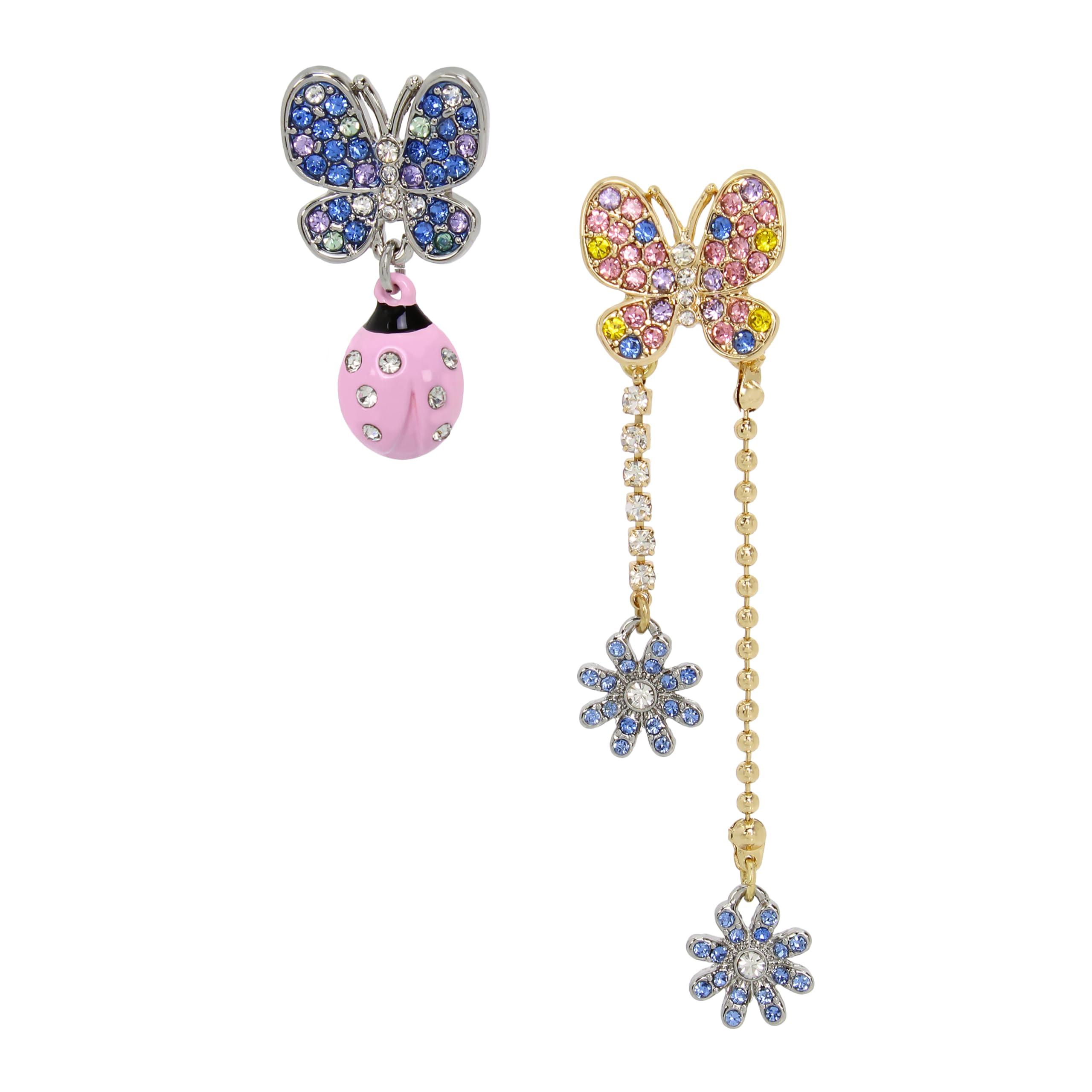 Betsey Johnson Womens Butterfly Mismatch Linear Earrings