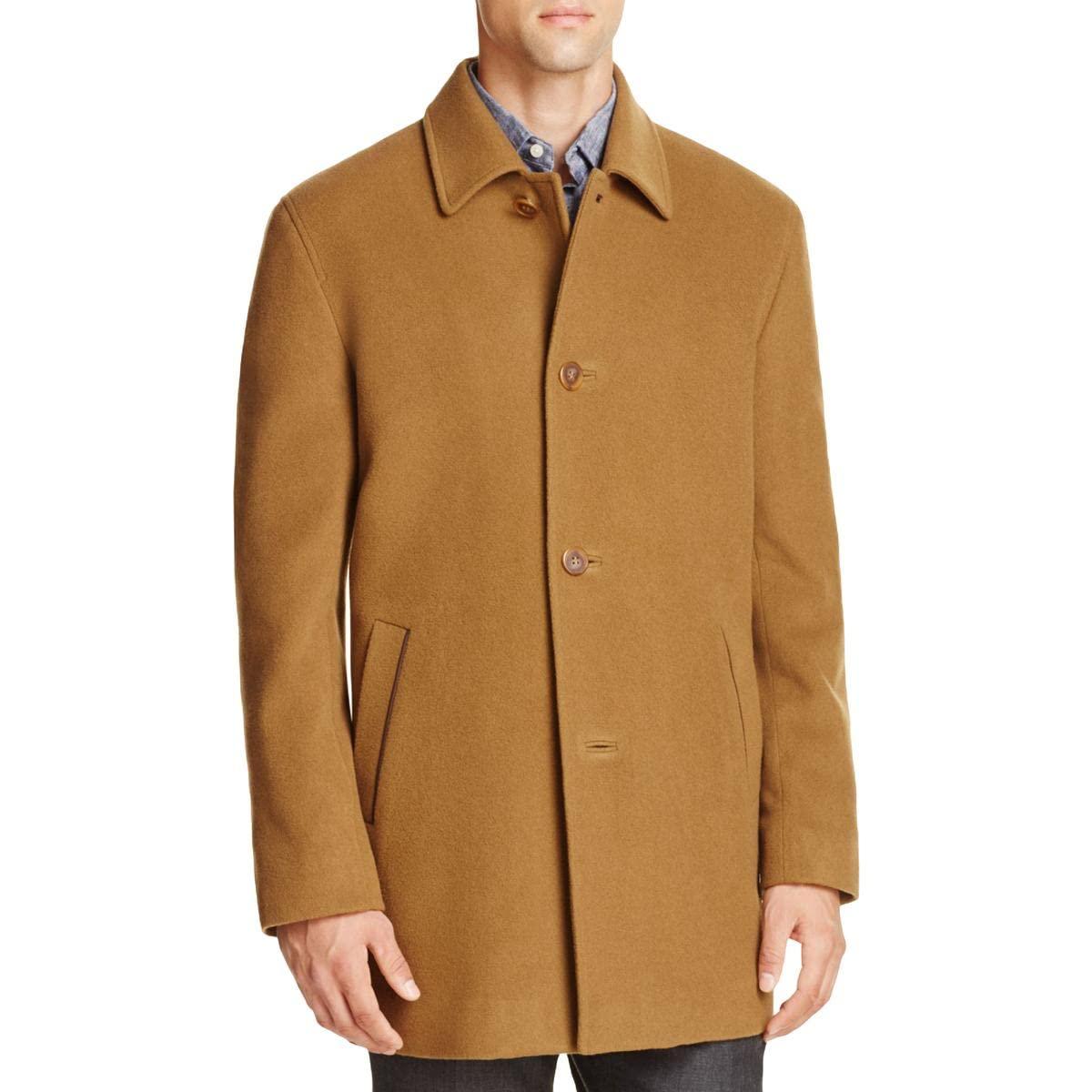 Cole Haan Men's Cashmere Blend Single Breasted Classic Coat With Shirt Collar