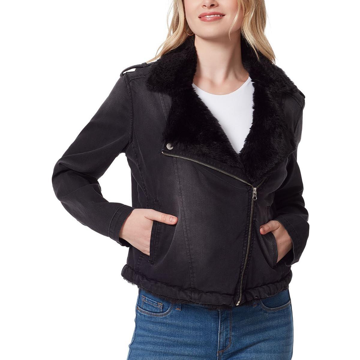 Jessica Simpson Women's Finley Faux Fur Lined Moto Jacket Standard