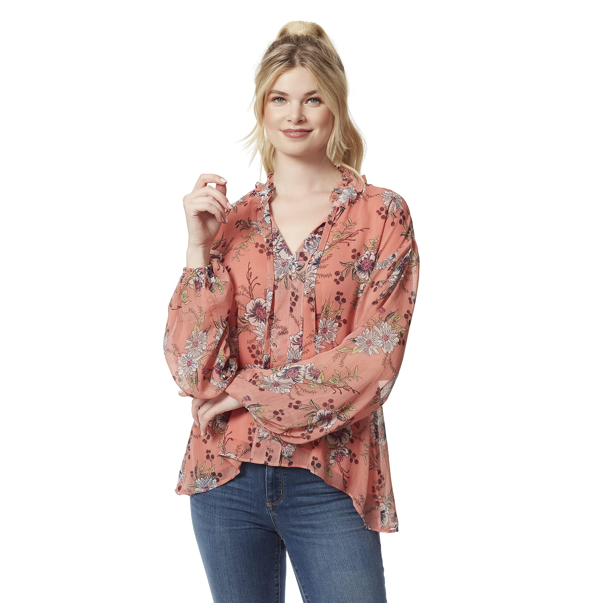 Jessica Simpson Women's Celeste Neck Tie Long Sleeve Boho Top