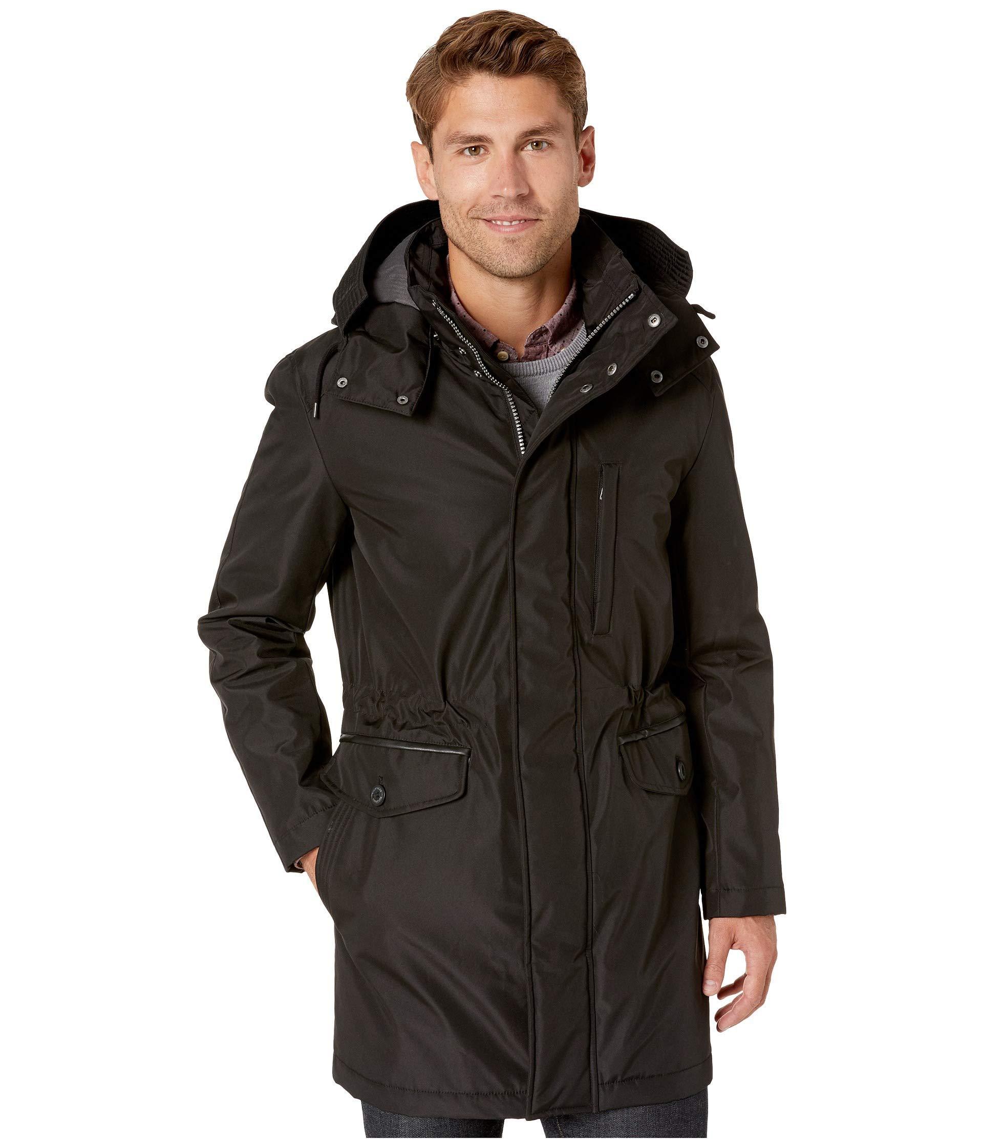 Cole Haan Signature Men's Bonded Nylon Car Coat with Attached Hood