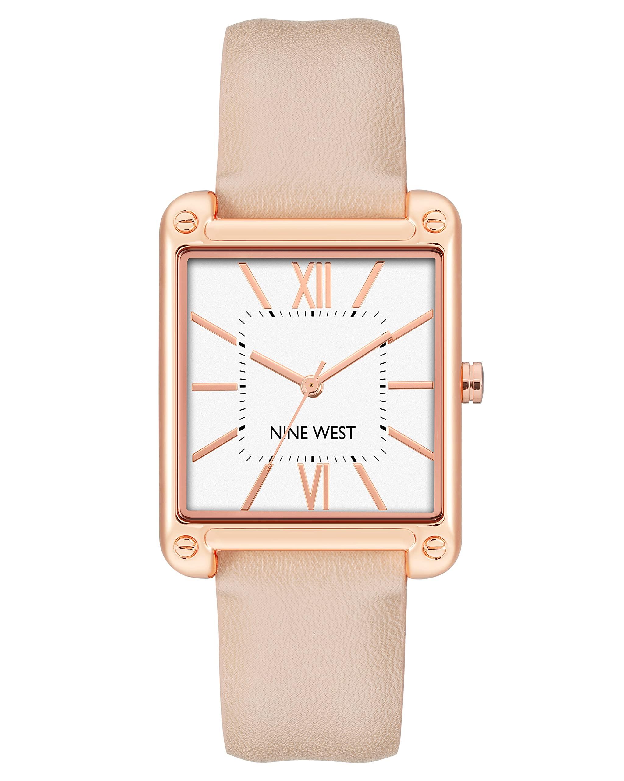 Women's Quartz Square Light Pink Faux Leather Band Watch, 29mm