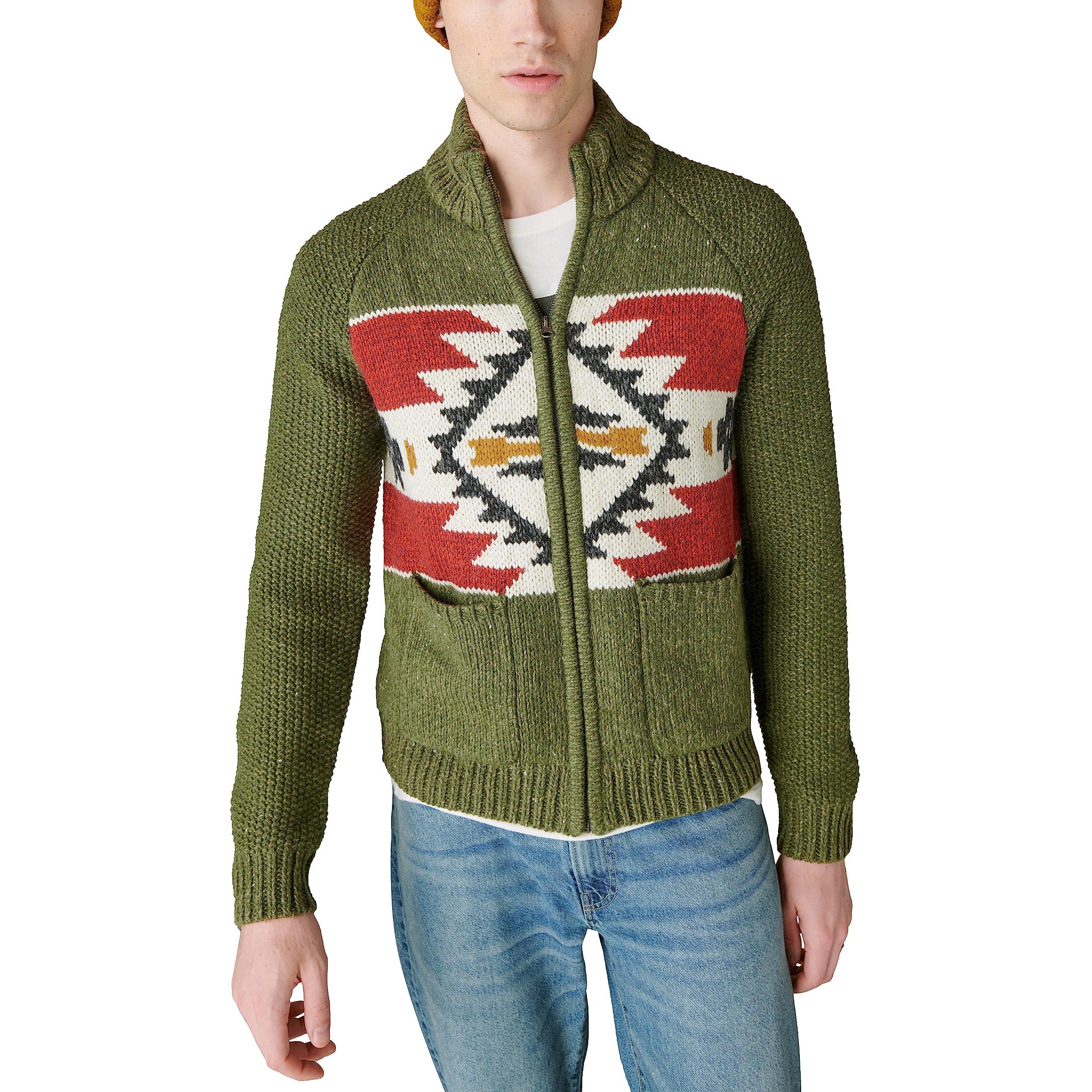 Lucky Brand Men's Southwestern Print Full Zip Bomber Sweater