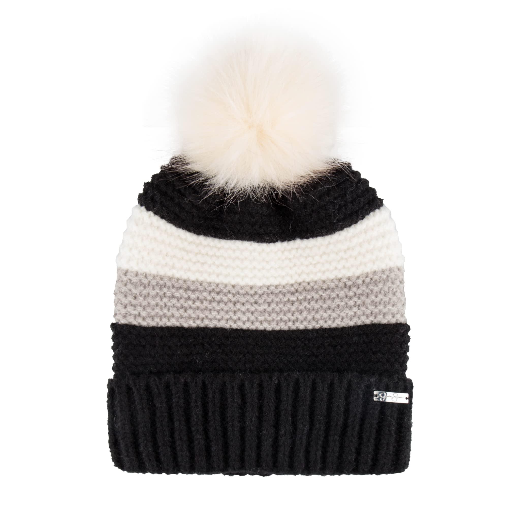 Jessica Simpson Women's Soft Knit Beanie with Fur Pom