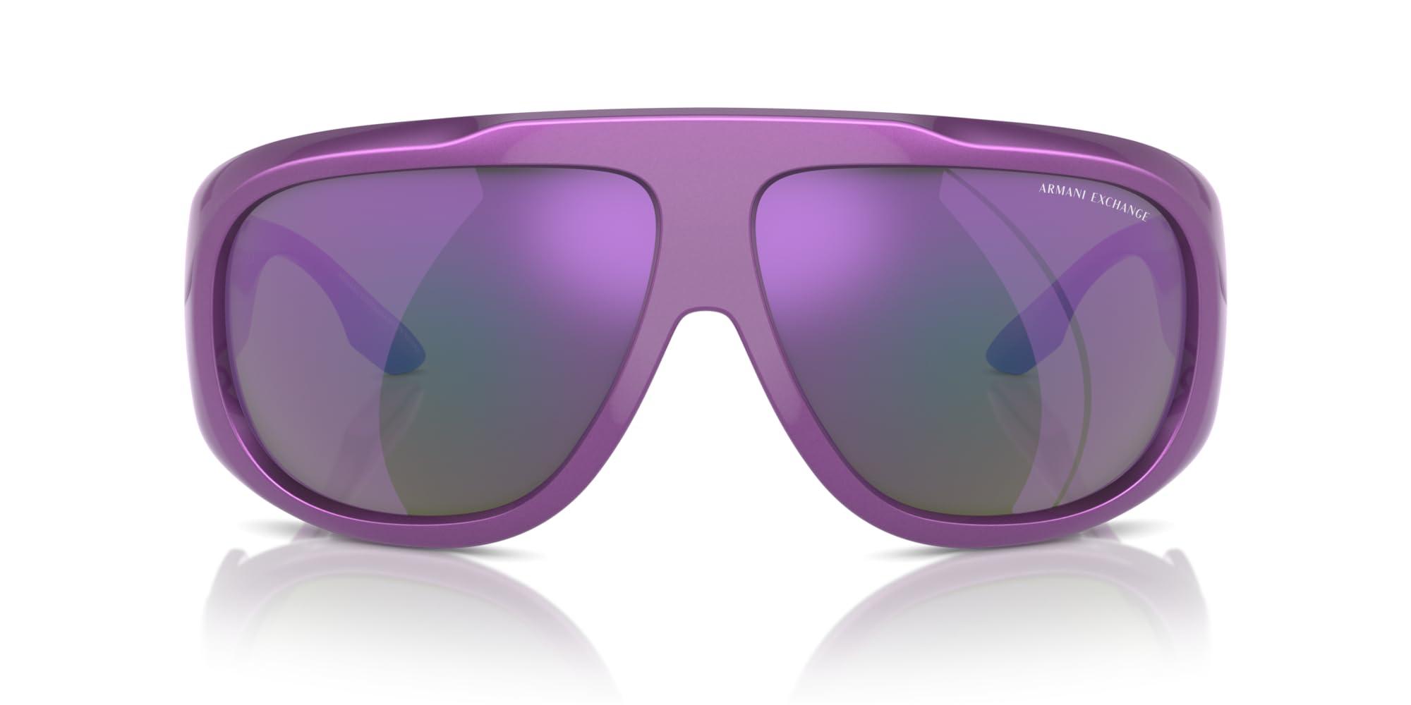 A|X ARMANI EXCHANGE Men's AX4143SU Universal Fit Aviator Sunglasses, Metalized Purple/Grey Mirrored Violet, 67 mm