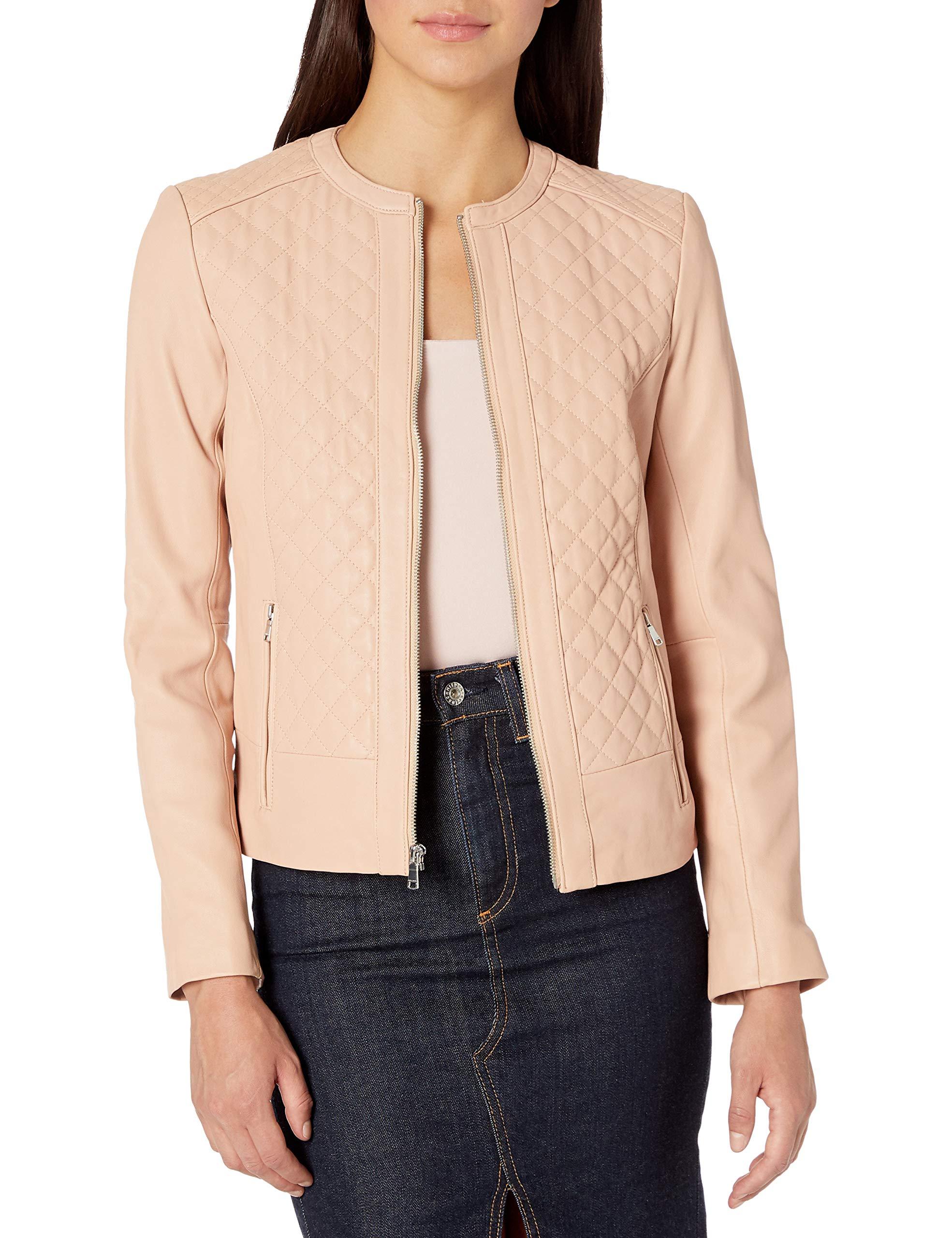 Cole Haan Women's Jewel Neck Quilted Leather Jacket