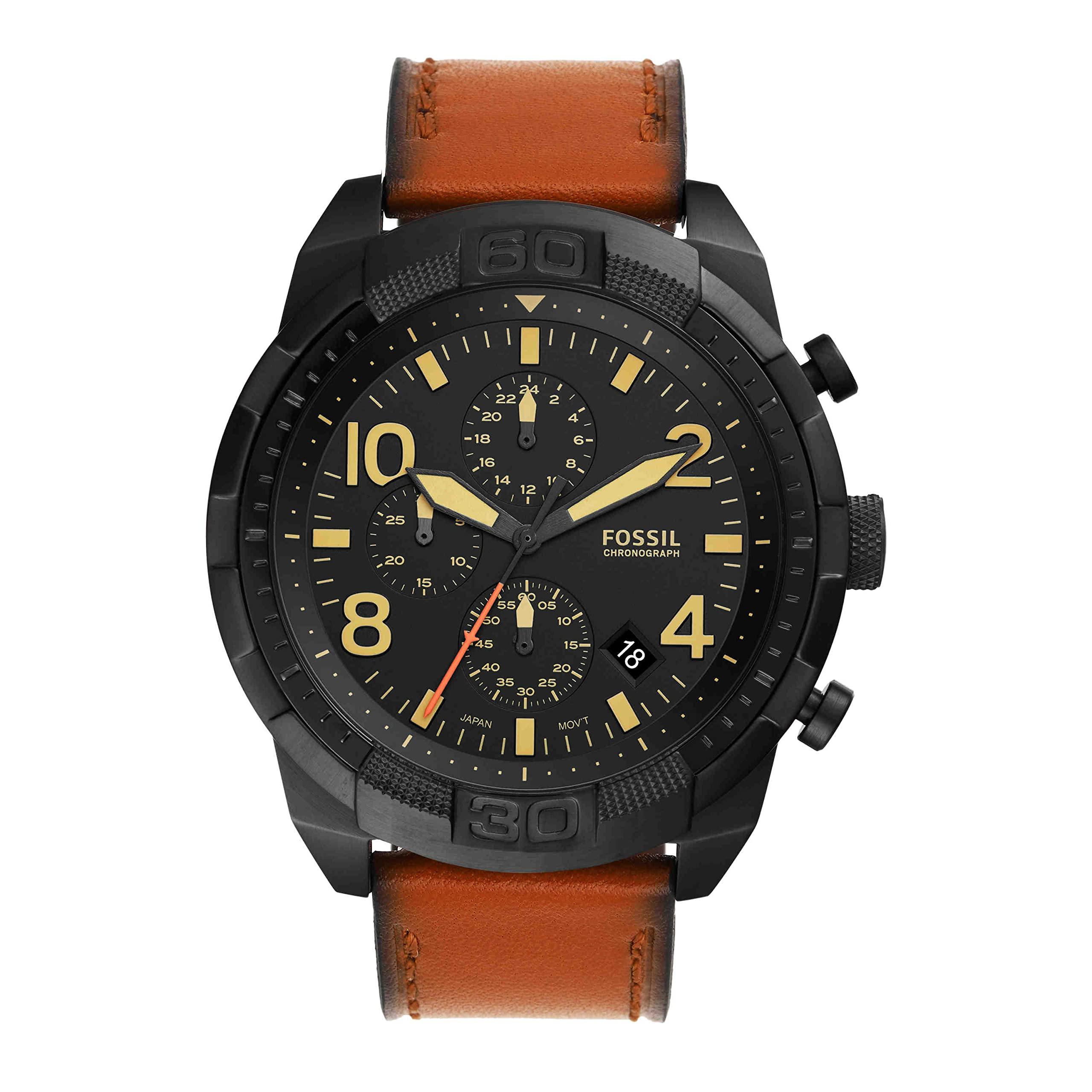 Fossil Bronson Men's Watch with Stainless Steel Bracelet or Genuine Leather Band, Chronograph or Three-Hand Analog Display