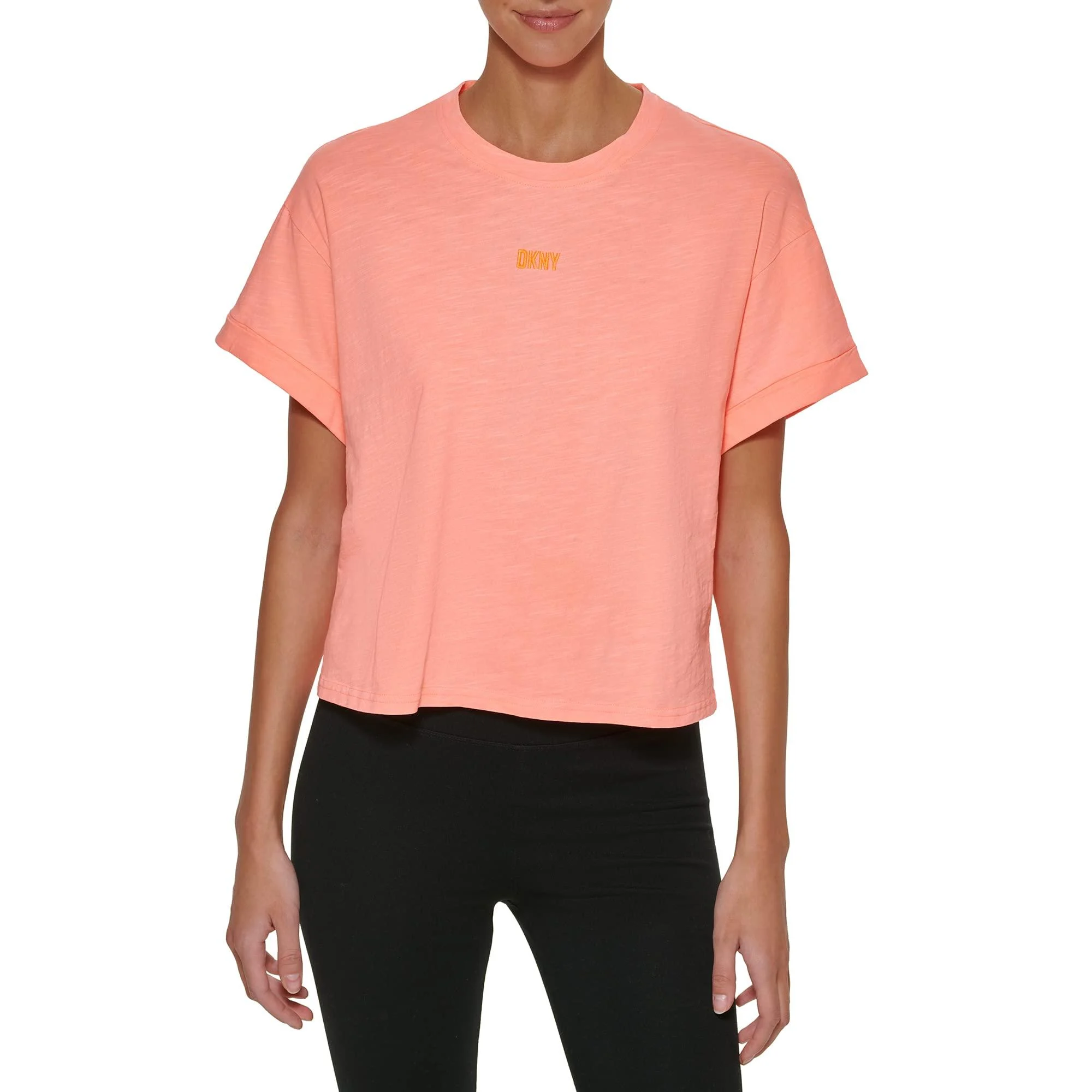 DKNY Women's Sport Embroidered Logo Cropped Pigment Dyed T-Shirt