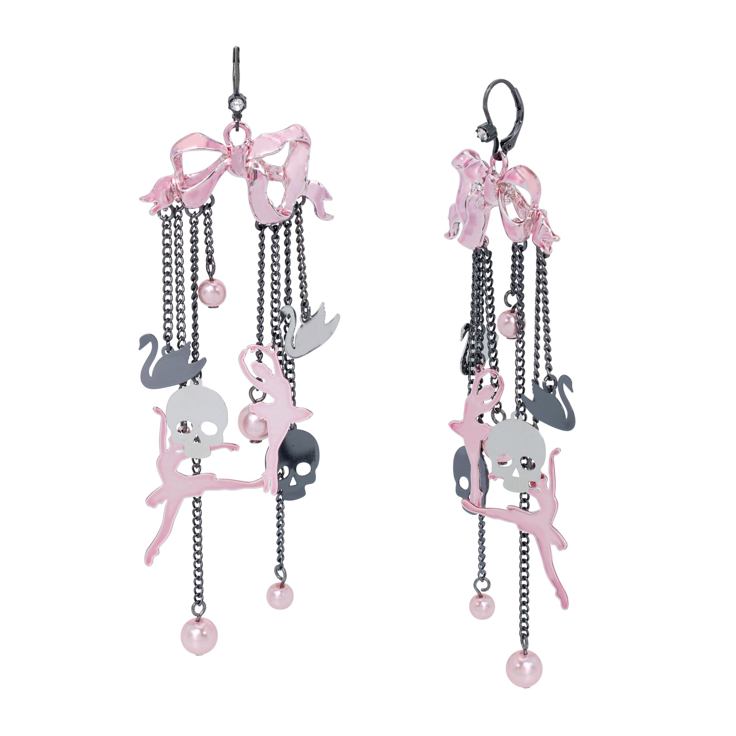 Betsey Johnson Womens Bow Ballerina Chandelier Earrings