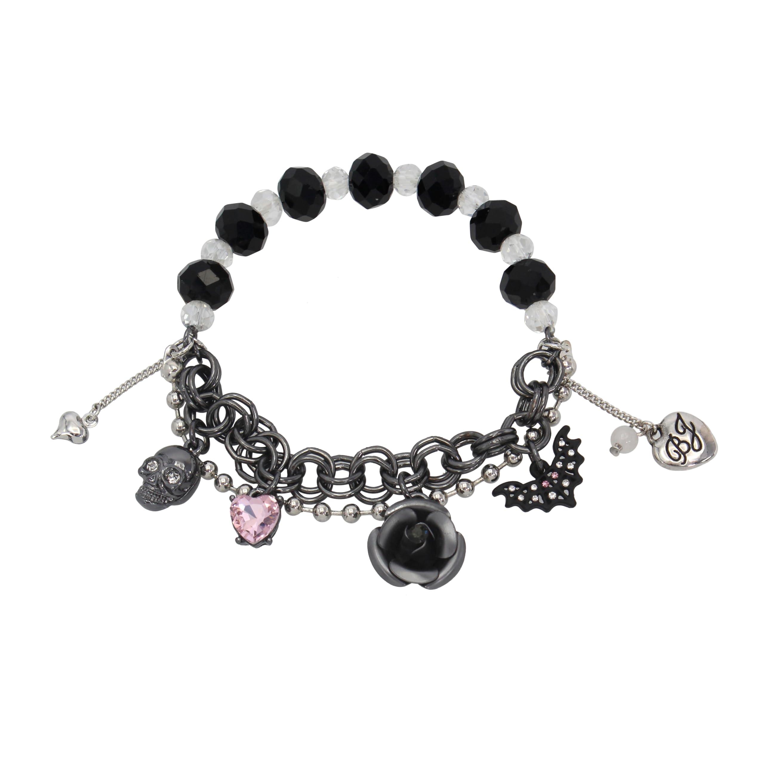 Betsey Johnson Womens Skull Charm Stretch Bracelet