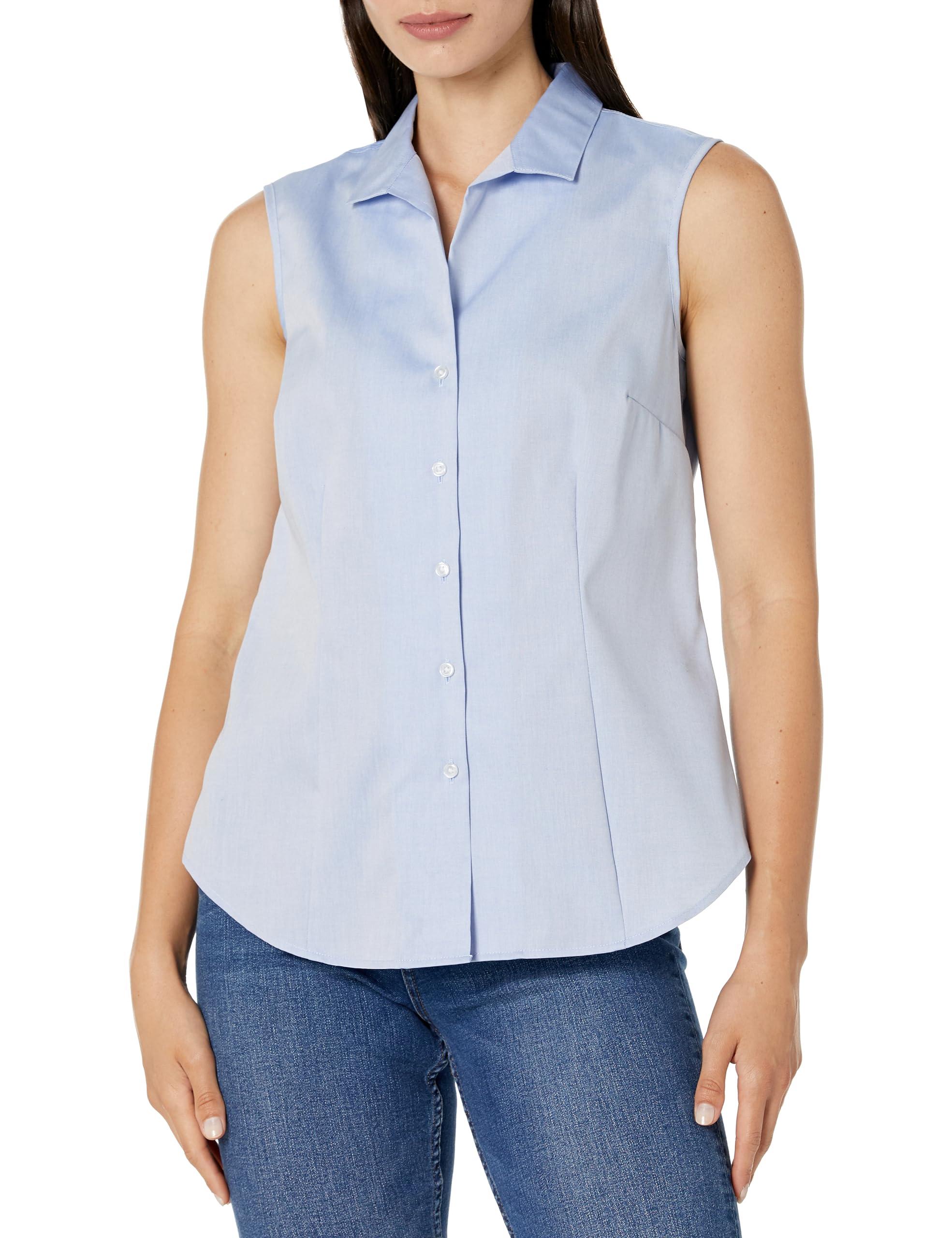 Jones New York Women's Easy Care Sleeveless Button Down Shirt-Blue